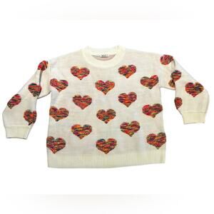 Why Dress Womens Medium Ivory Oversized Sweater with Neon Hearts